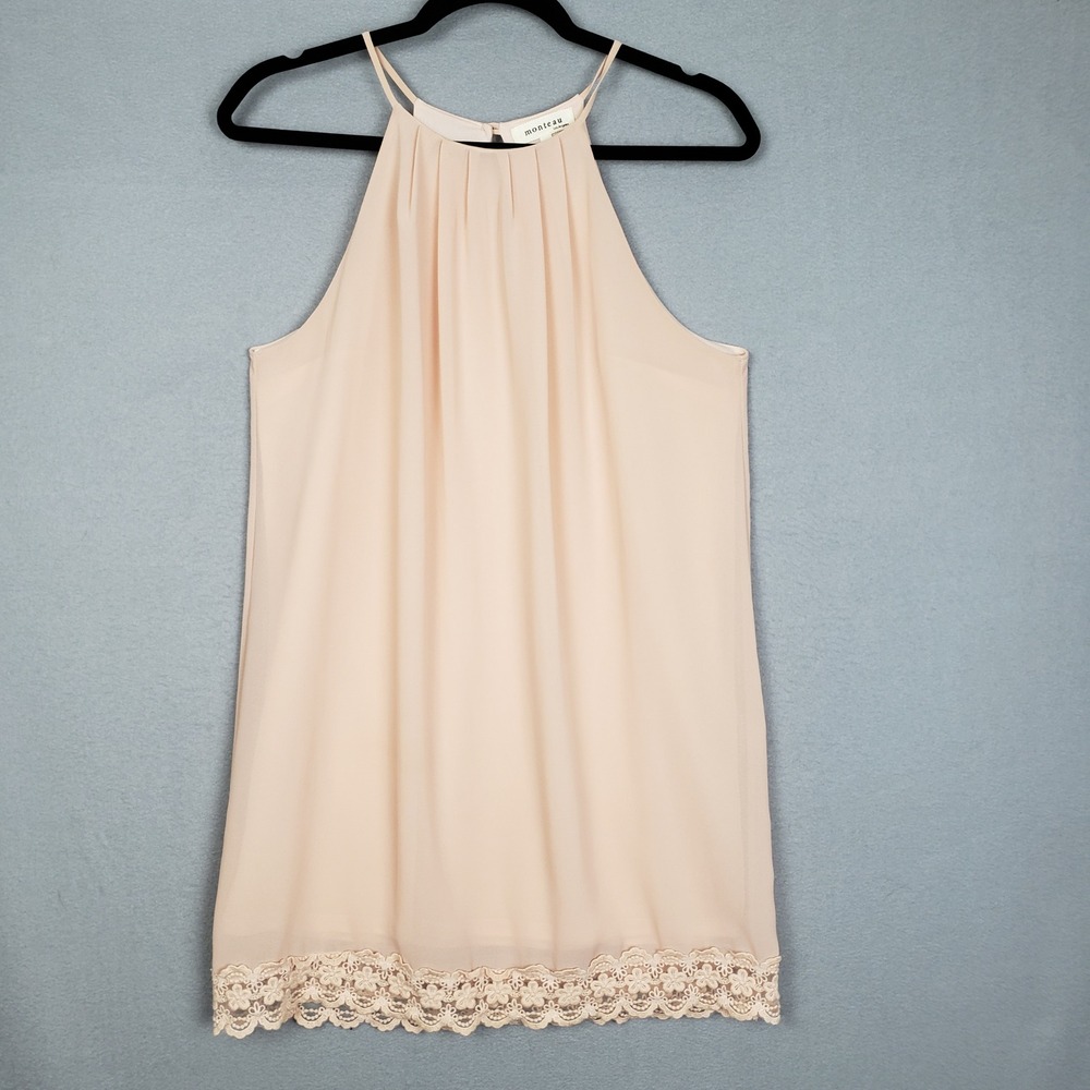 High Neck Lace Trim Mini Dress Light Blush Pink Summer Feminine Dainty Size S